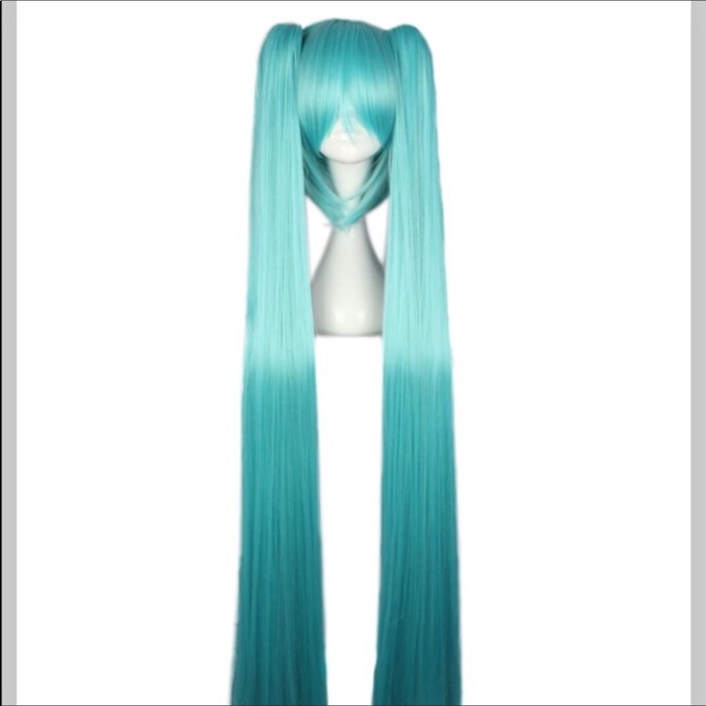 Light teal blue, Extremely long, pigtail wig